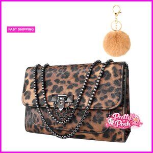Small Leopard Print Shoulder Bag Crossbody Clutch Vintage Handbag